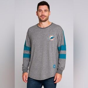NFL Team Apparel Vintage Miami Dolphins Fleece Pullover L/S Shirt Gray Green XL